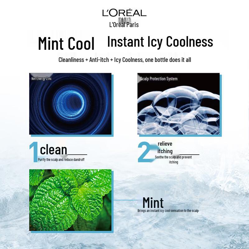 L'Oréal Men's Anti-Dandruff Shampoo - Mint Cool (2x400ml)