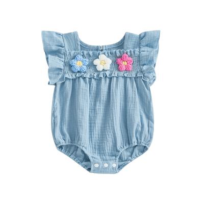 Baby Girl Romper Smocked Flower Embroidery Flying Sleeve Newborn Jumpsuit Perfect for Summer