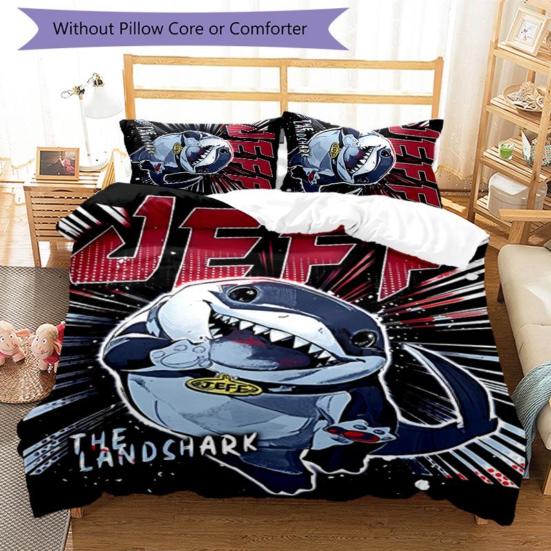 3pcs Jeff the Land Shark2 Pattern Bedding Set Duvet Cover Set Includes Duvet Cover &pillowcases, Perfect All Season Bedroom Decoration & Gift