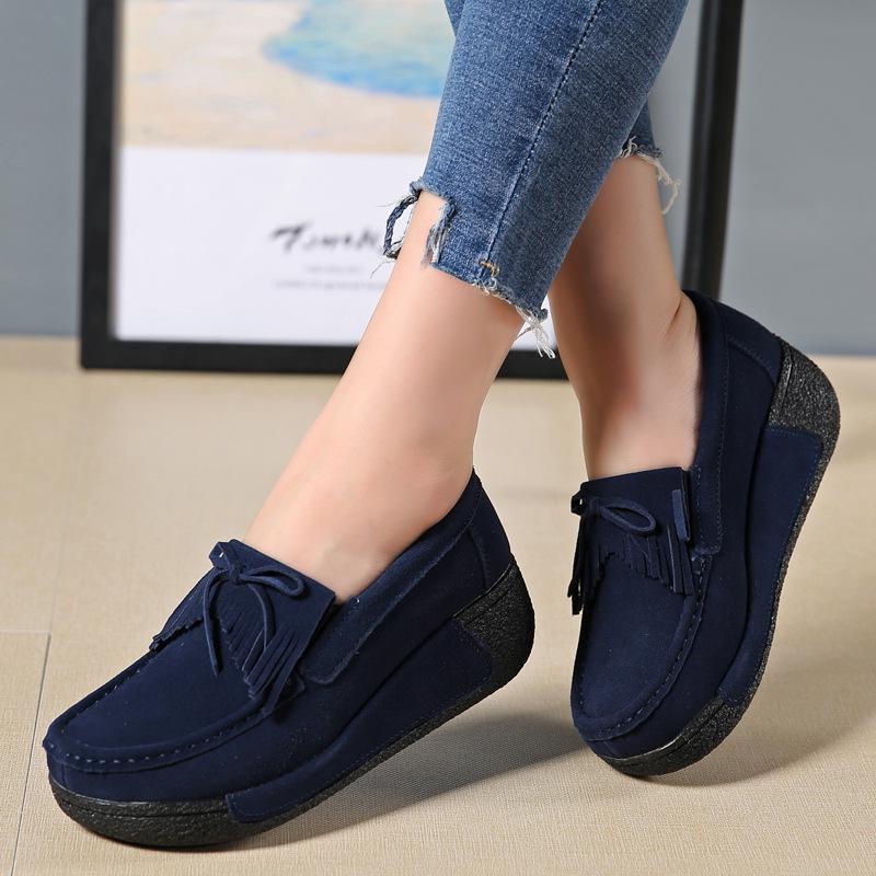 Women's Shoes Large Size Wedge Shoes Bottom Leather Casual Korean Style Heightening Women's Shoes