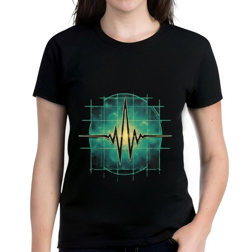 Cotton Short Sleeve T-Shirt with Yellow & Black Heartbeat  -All-cotton Unisex T-Shirt XL