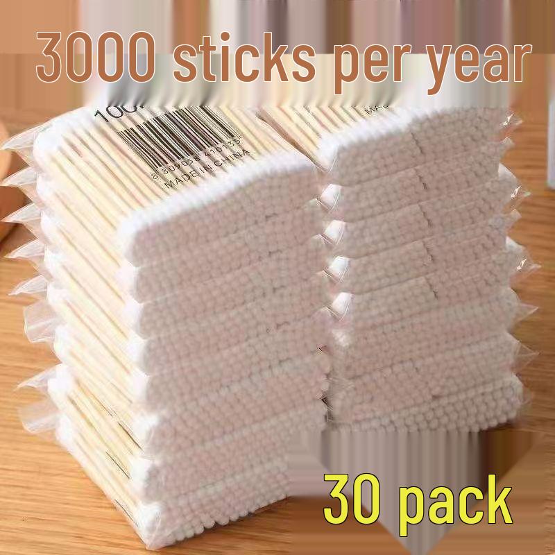 Disposable Dual-Ended Cotton Swabs for Ear & Makeup Cleaning: One Pointed, One Rounded.