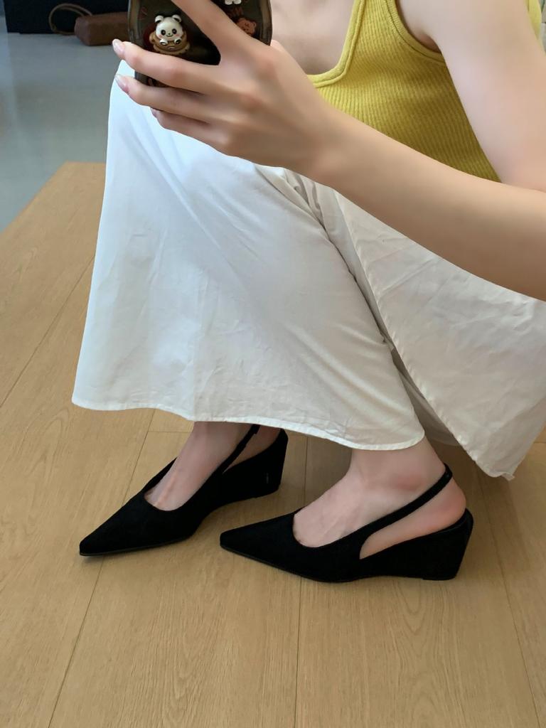 Women's Suede Closed Toe Wedge Heel Open Back Spring French Style Sandals - Perfect for Daily Wear