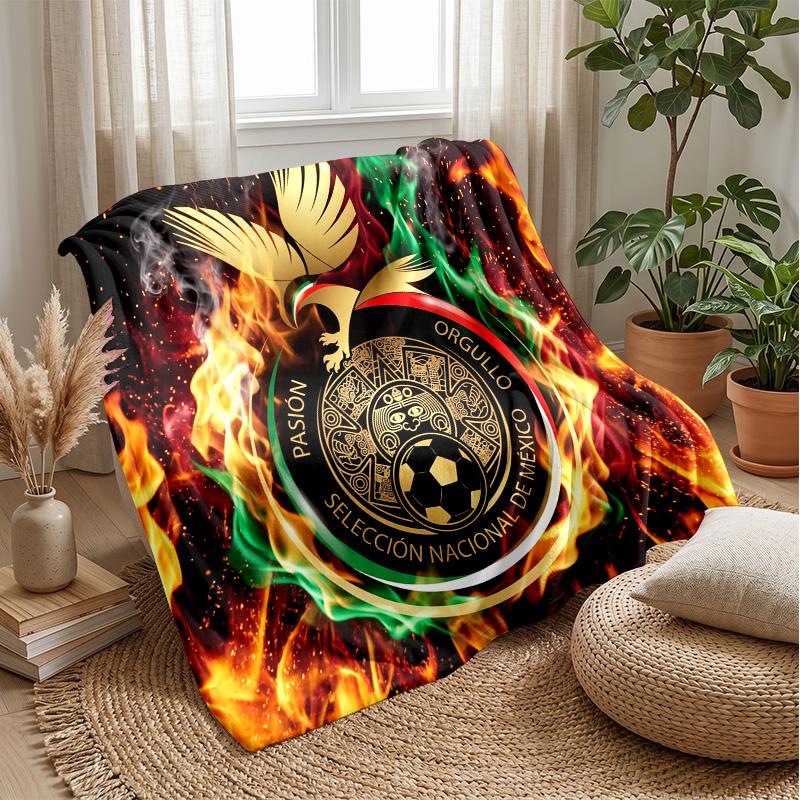Mexico footbal Printed Flannel Blanket Skin Friendly Warm Decorative Throw for Indoor Couch Bed Daily Use