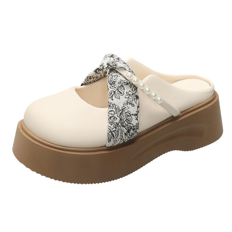 Baotou half slippers women's summer outer wear 2025 new versatile round head flat-soled single shoes one pedal lazy shoes casual