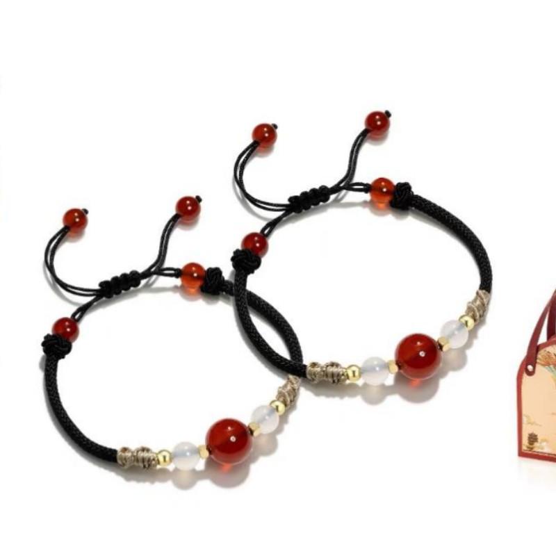 

Geometric Red Agate Beaded Square Bracelet: Hand-Woven for Abundant Fortune