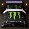 Set Copripiumino Monster Energy Stampa 3 Pezzi 1 Copripiumino e 2 Federe Biancheria da Letto Morbida per Camera da Letto Domestica