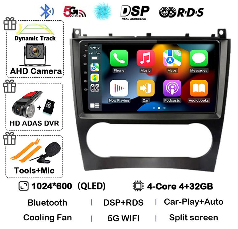 Android 14 Carplay Auto Car Radio For Benz W203 W209 C180 C200 C220 C230 Video Multimediale Player Auto Autoradio GPS 360 Camera