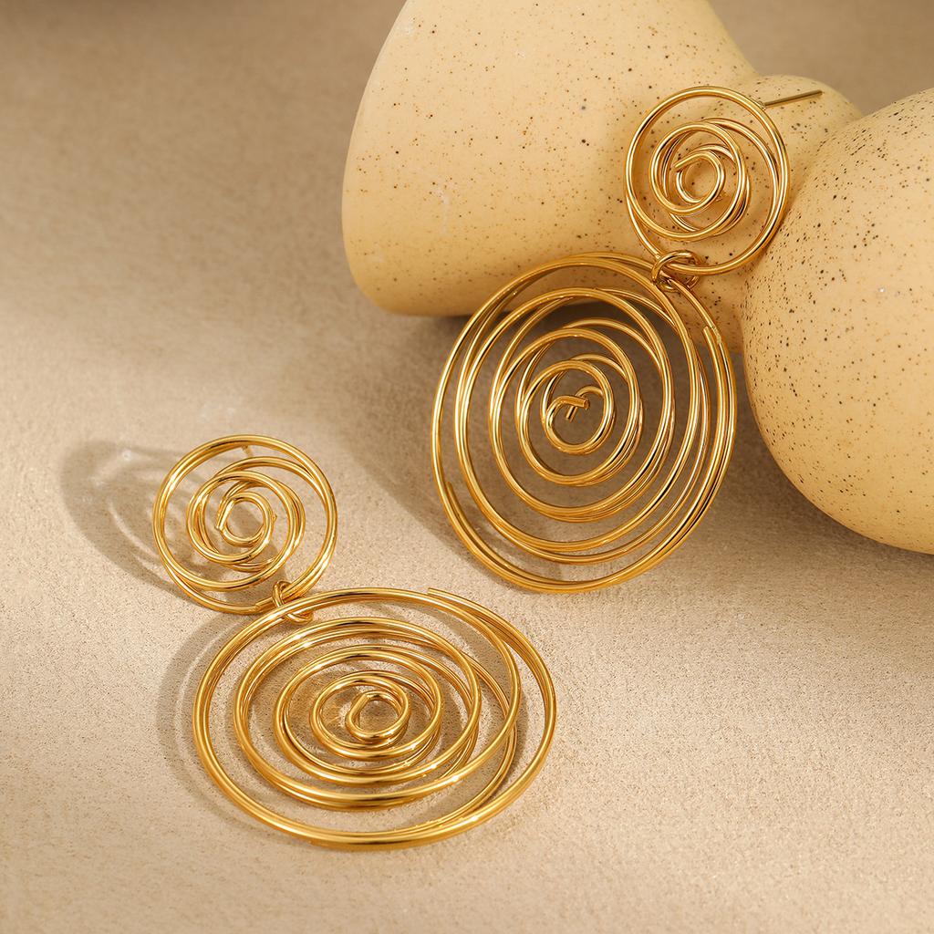 GEMCHIC Women's Gold Plated Stainless Steel Geometric Spiral Earrings Statement Drop Jewelry