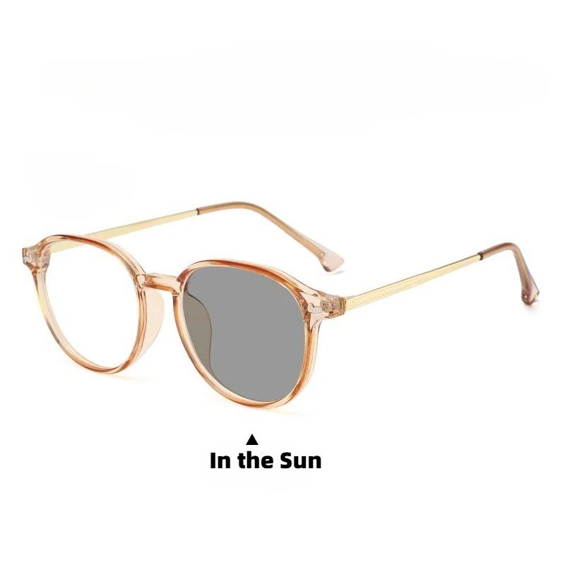 Fashionable Oval Frame Photochromic Myopia Glasses Women's INS Style Anti Blue Light Eyeglasses Minus Diopter 0 To -4.0