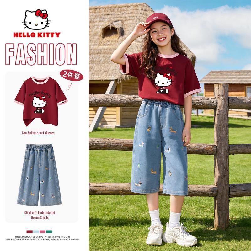 

Hello Kitty Kids Short-Sleeve Top & Wide-Leg Denim Pants Set L