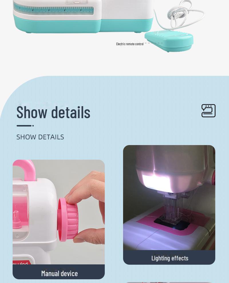 Elektrische Doppelfaden-Nähmaschine zum Selbermachen für Kinder: Simuliertes leichtes Kleingerät zum Nähen im Haushalt, ideales handgefertigtes Spielzeug für Mädchen.