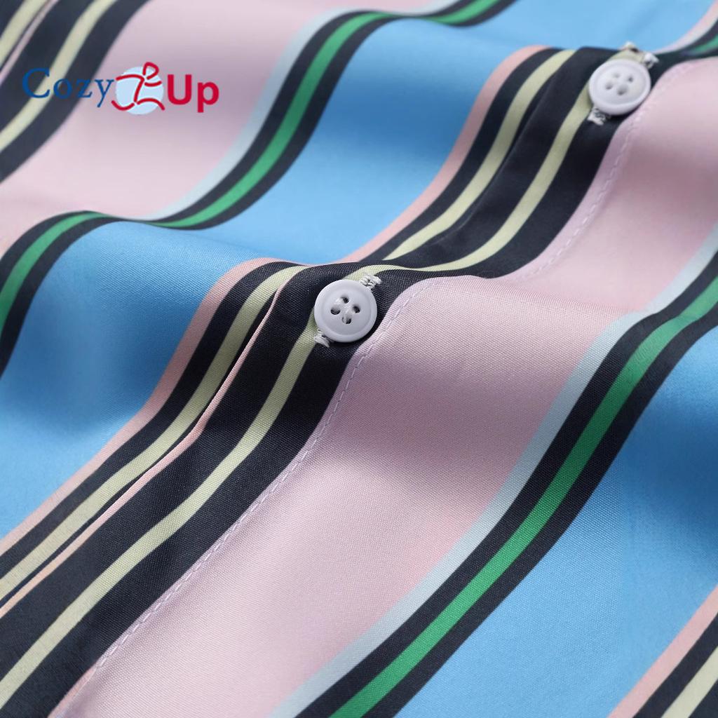 Men's Short Sleeved Shirt with Lake Blue, Black and Pink Stripe Print Shirt for Men Summer Casual Wear