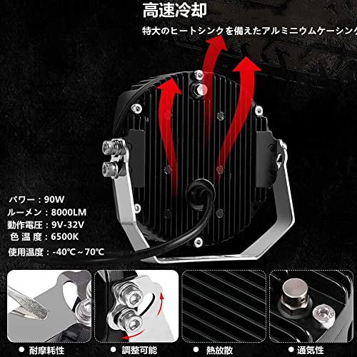 KAWELL 90W Fog Lamp, Angel Eye Headlight, LED Combo Light, Spotlight, Fog Lamp, LED Driving Light, IP68, Compatible with 12V and 24V, 1-Year Warranty,