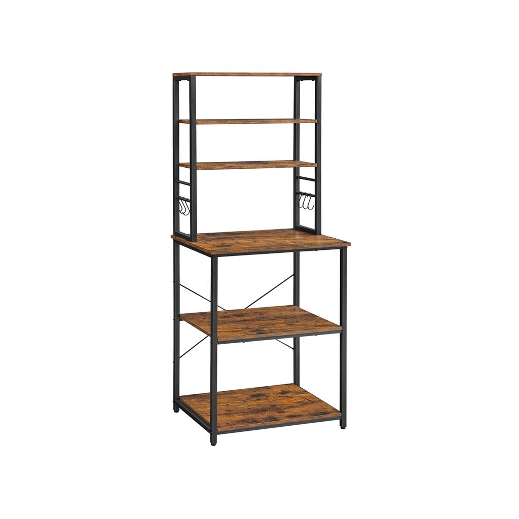 VASAGLE Scaffale da Cucina, Scaffale Autoportante per Cucina, Scaffale per Microonde, Autoportante, 6 Ripiani e 6 Ganci, per Microonde, Struttura in Acciaio, Design Industriale