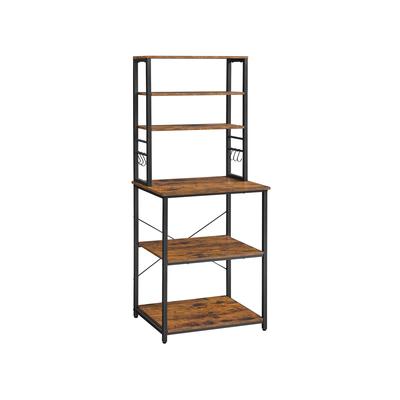 Estante de Cocina, Estante de Pie para Cocina, Estante para Microondas, de Pie, 6 Estantes y 6 Ganchos, para Microondas, Estructura de Acero, Diseño Industrial
