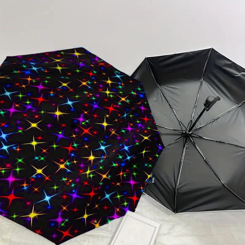 1 st Stjärnor Färgstarkt Mönster Paraplydesign Automatiskt Öppnings- och Stängningsparaply, Högkvalitativt Reseparaply, Lätt och Bärbart, -78