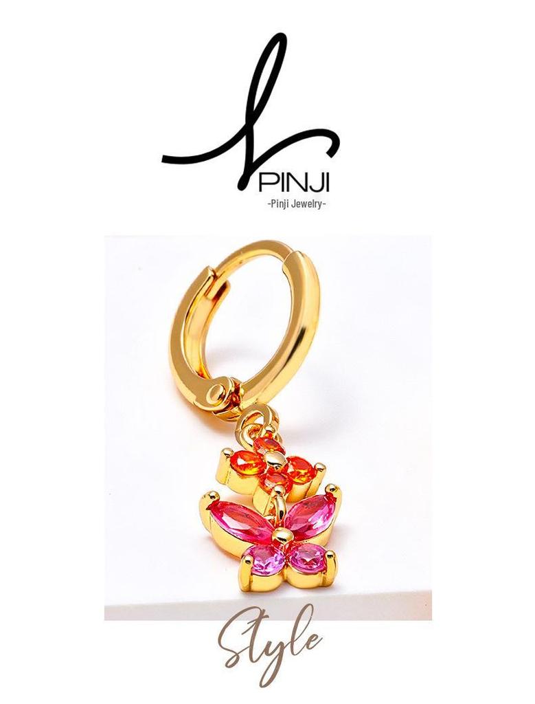 Elegant Zircon Butterfly Flower Earrings - Versatile Light Luxury Style for Women