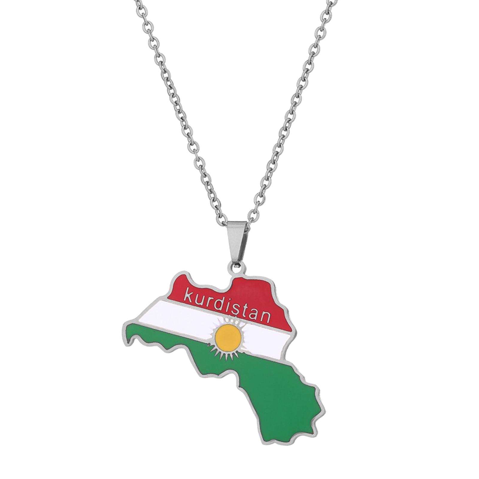 

Kurdistan Map Necklace for Women Men Chains Gold Silver Kurdistan Flag Map Pendants Necklace Stainless Steel Jewelry серебряный