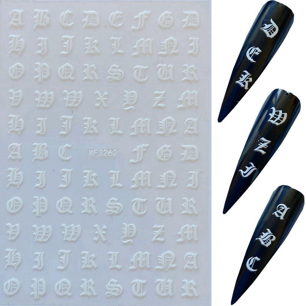 1pcs English Letter Nail Art Stickers, 3D Nail Decals DIY Nail Art Decorations, Nail Art Supplies