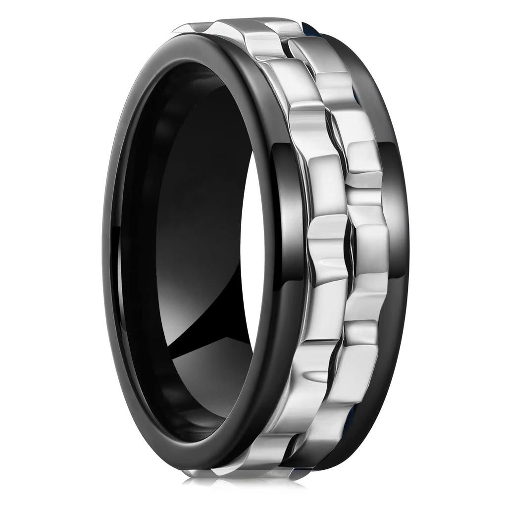 Fashion Punk Style Gear Rotating Anxiety Fidget Ring Titanium Steel Chain Spinner Rings For Men Rock Biker Wedding Party Jewelry