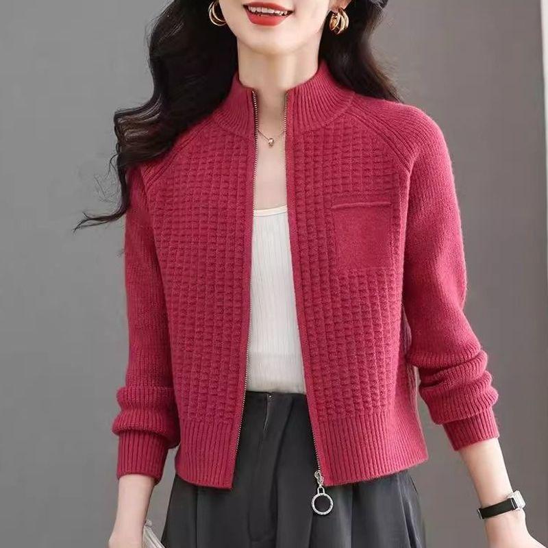 Women's Petite Short Stand Collar Knit Cardigan, Loose Fit for Spring/Autumn 2026.