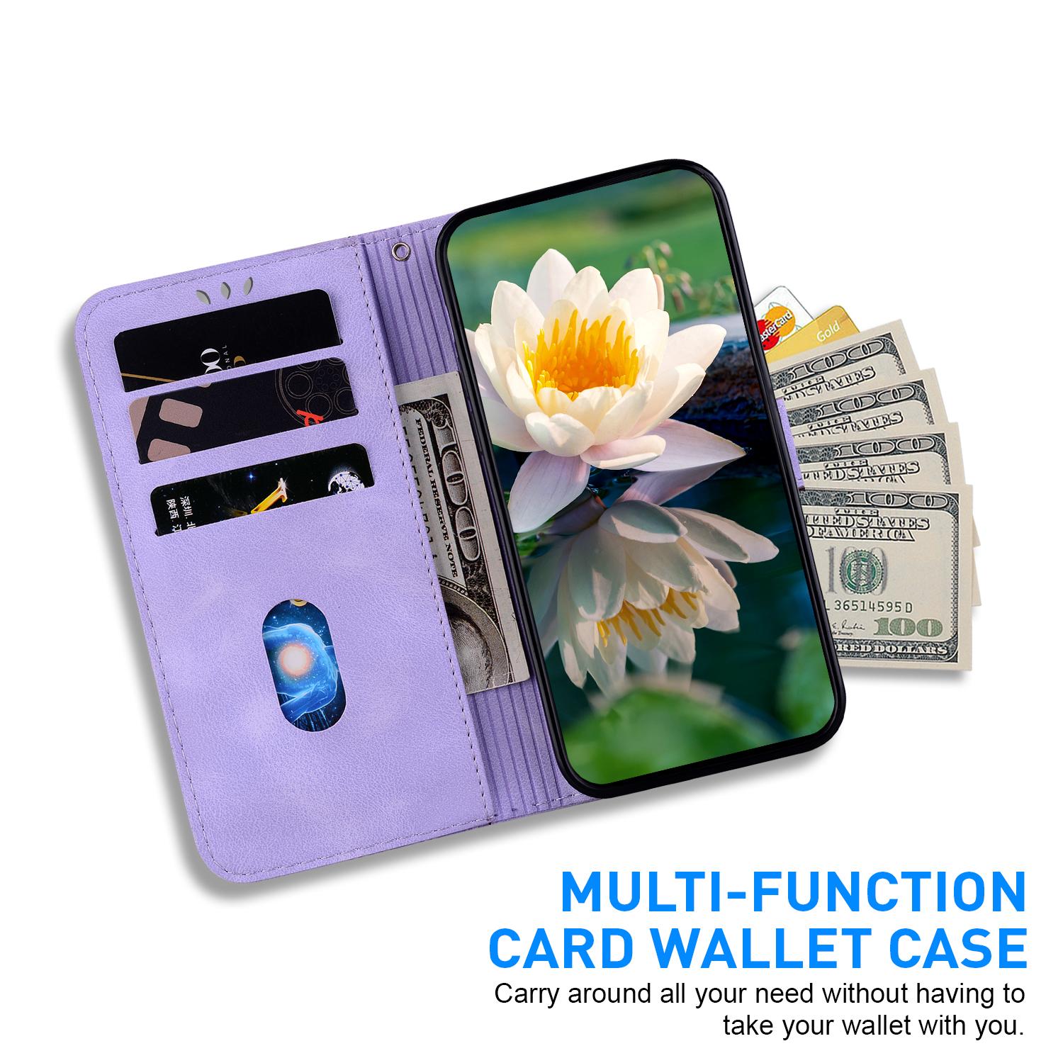 

For Motorola Edge 50 Fusion 5G Wallet Phone Case Lotus Imprint Leather Flip Cover Purple