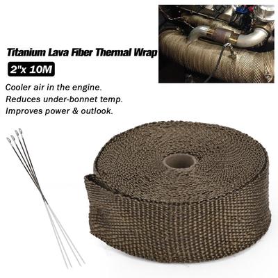Avvolgimento termico per collettore di scarico Premium da 10M Avvolgimento termico in fibra di lava in titanio + 4 fascette 1910T