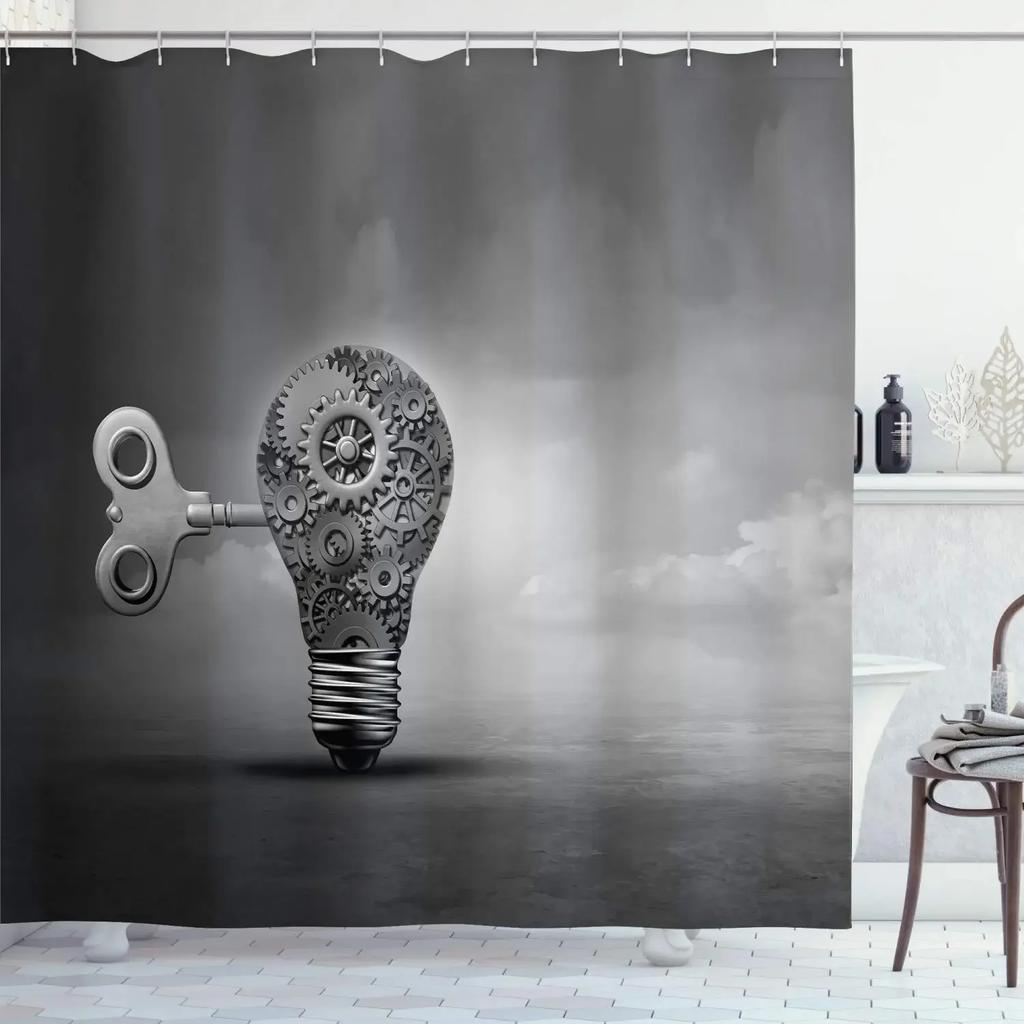 Retro Steampunk Clocks and Gears Shower Curtain Mechanical Clocks Details Over Old Metal Cloth Fabric Bathroom Curtain Set,hooks