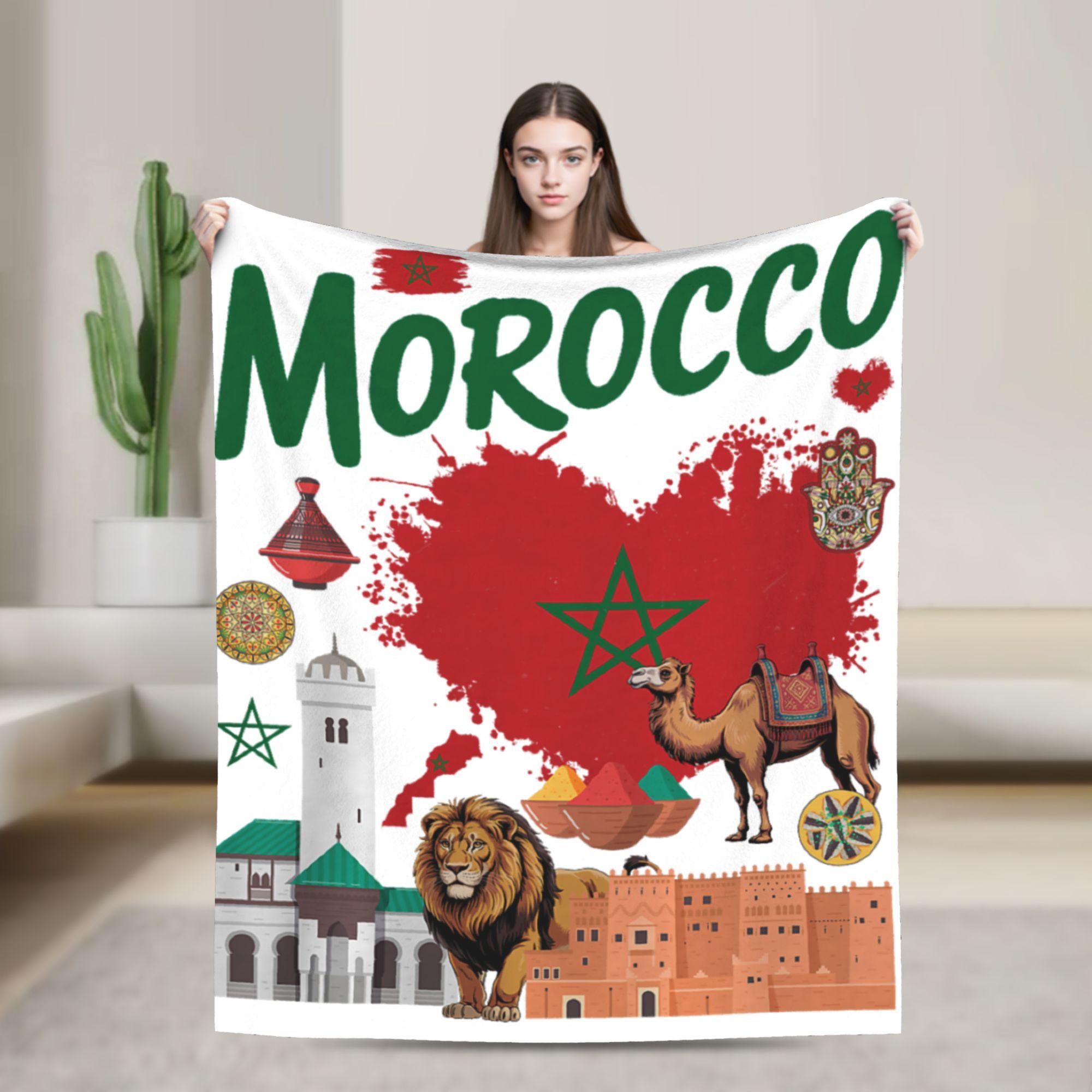 

Warm Soft Blanket Picnic Morocco Flag for Moroccan Themed Maroc Throw Blanket Flannel Bedspread For Bedroom Fluffy Bed Cover 75x90cm