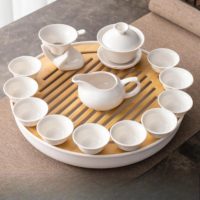 Kung Fu Tea Set Home Simple Living Room Set of Ceramic Covered Bowl Tea Cup Tray Water Storage Tea Tray Diamine Plate