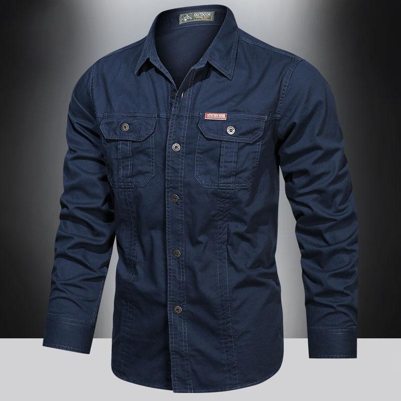 Frühlings Baumwoll Cargohemd für Herren Langarm Mehrfachtaschen Hemden Outdoor Freizeitkleidung Hohe Qualität Militär Überhemd Übergröße