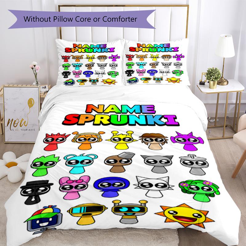 3pcs Custom Name Sprunki Bedding Set Duvet Cover Closure Includes 1 Duvet Cover & 2 Pillowcases, Soft and Comfortable for All Seasons.
