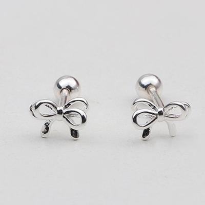 [Aslit] Silver Piercing Earrings, 925 Silver Simple Ribbon Daily Gift