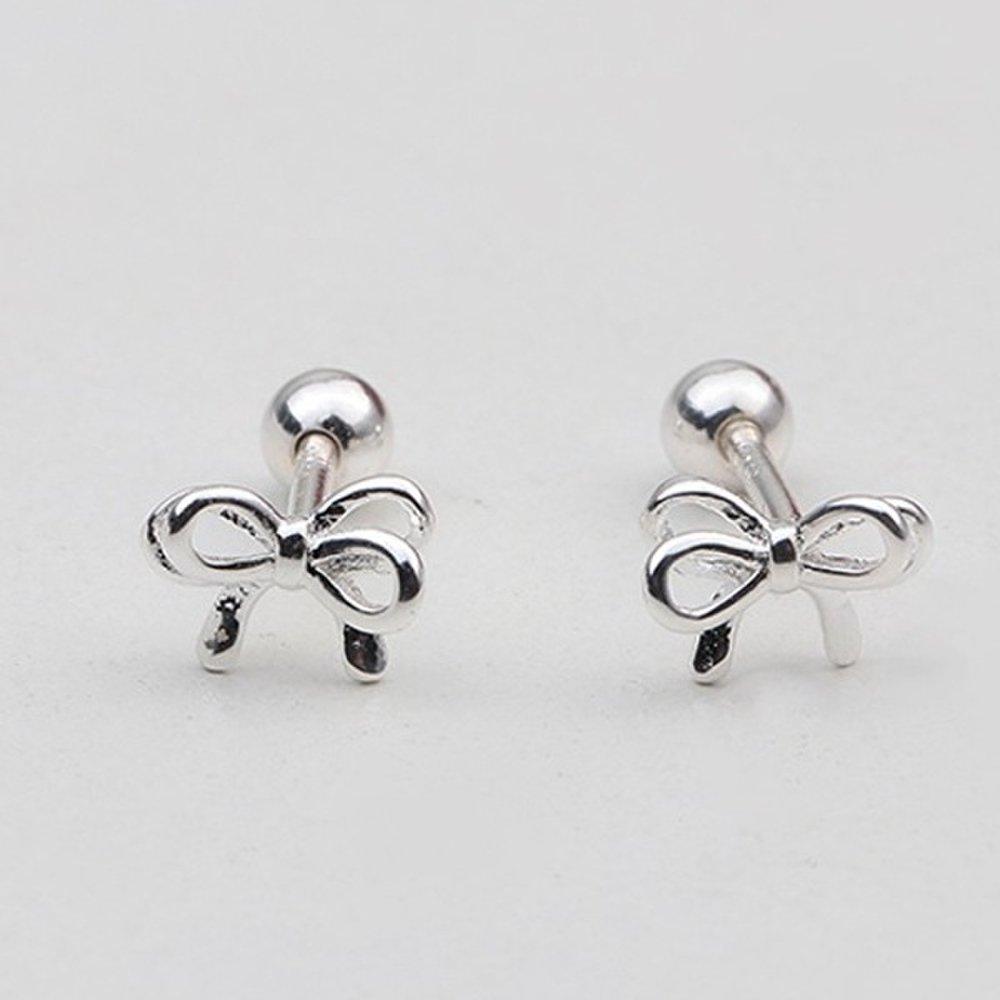 [Aslit] Silver Piercing Earrings, 925 Silver Simple Ribbon Daily Gift