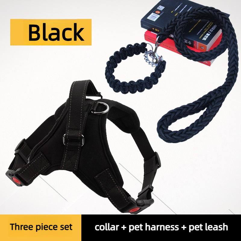 

Heavy Duty Dog Harness Set Large Dog Collar Harness Leash Reflective Nylon No Pull Harness Golden Retriever German Shepherd Dog XL чёрный