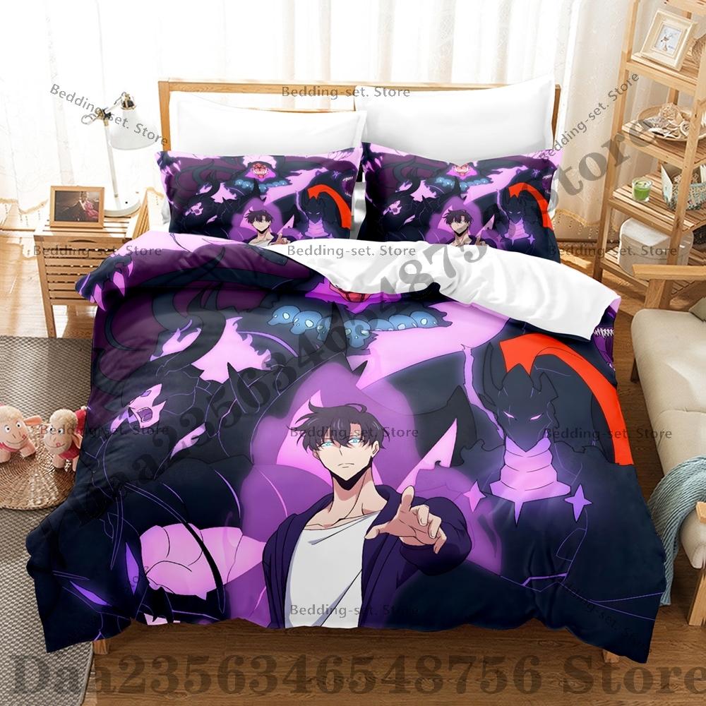 Comforter Solo-Leveling Three-Piece Set Sung Jin-Woo Bedding Set Single Twin Full Queen King Size Bed Set Bedroom s Anime