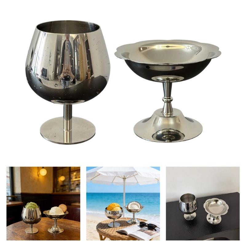 Elegant Stainless Steel Puddings Cups Footed Dish Bowl For Dessert Ice Cream And Cake Perfect For Home Parties And Cafes