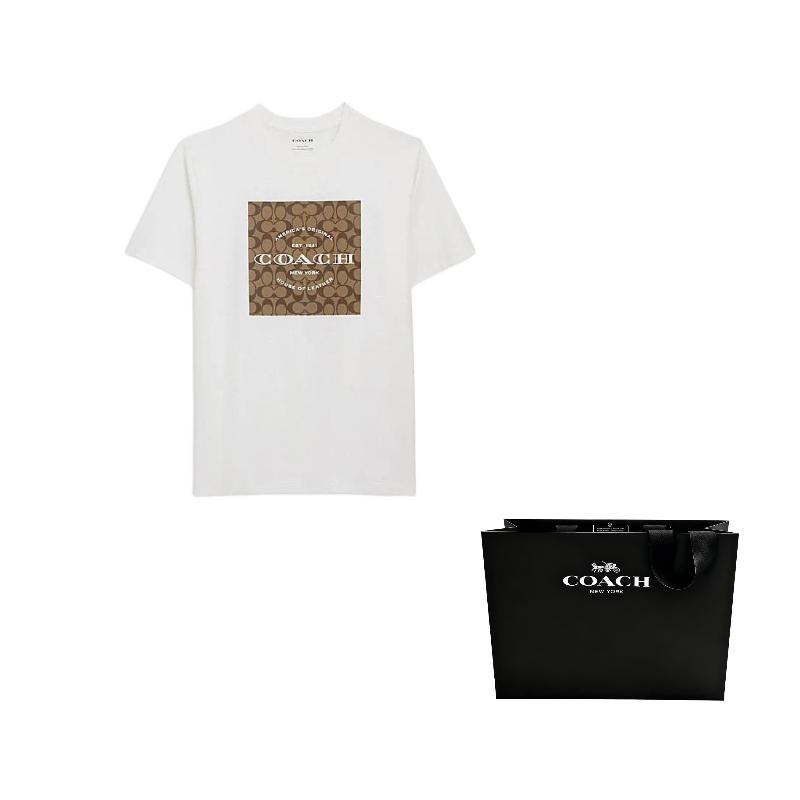 Coach T-shirty Męskie Białe Okrągły Dekolt Umiarkowane CO790-WHT