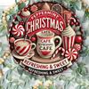 Christmas Cafe Mint Aluminum Brand - 1 piece, 8x8 inch round metal wall art, suitable for holiday decoration, suitable for home