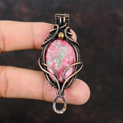 Thulit Anhänger Kupferdraht gewickelter Anhänger Kupferschmuck Antikschmuck Handgefertigter Anhänger Edelsteinanhänger Geschenk für Ihn Designerschmuck
