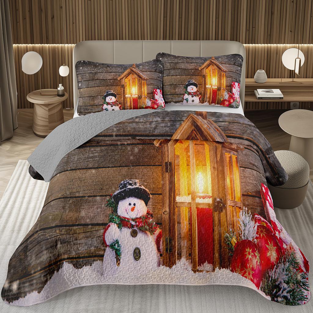 Christmas Bedspread Queen/Full Xmas Tree Quilted Coverlet for Boys Girls,Cartoon Festival Theme Quilt Set Happy New Year Bedding