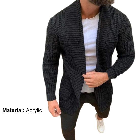 Cappotto Maglione da Uomo Colore Unito Tasche Autunno Inverno Cardigan a Maglia a Righe