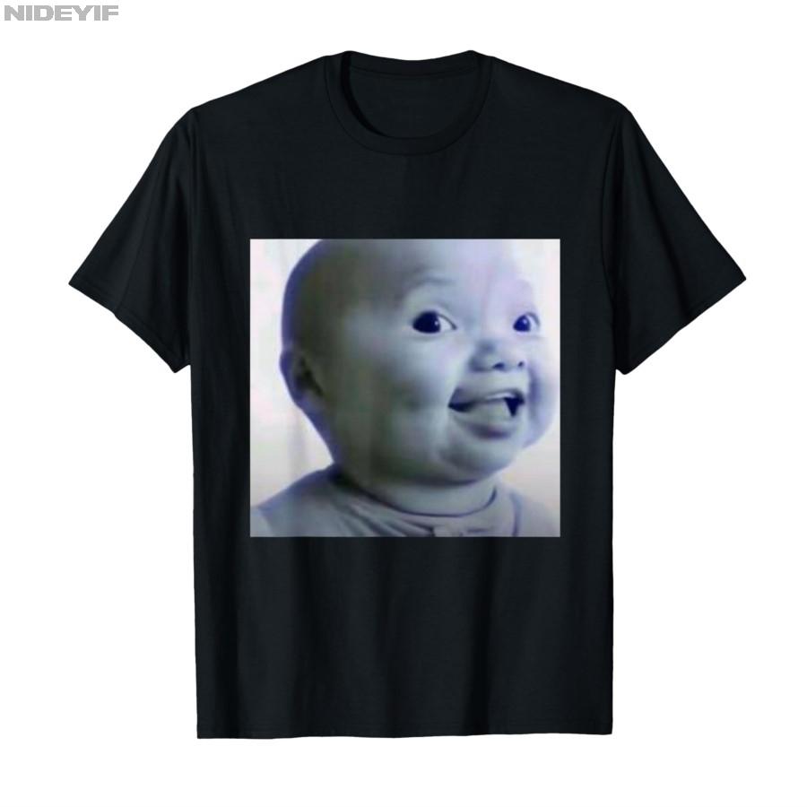 Funny AI Baby Holding Laugh Meme Viral Trend T-shirt For Men Women 100% Cotton T Shirts Short Sleeve Tops 1121-2