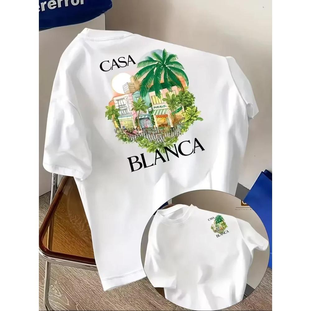 Hot Casablanca Aesthetic Architectural Graphic Print T-Shirt Men Women Cotton O-Neck Short Sleeve Summer Tee Neutral Streetwear Casual Oversized Top