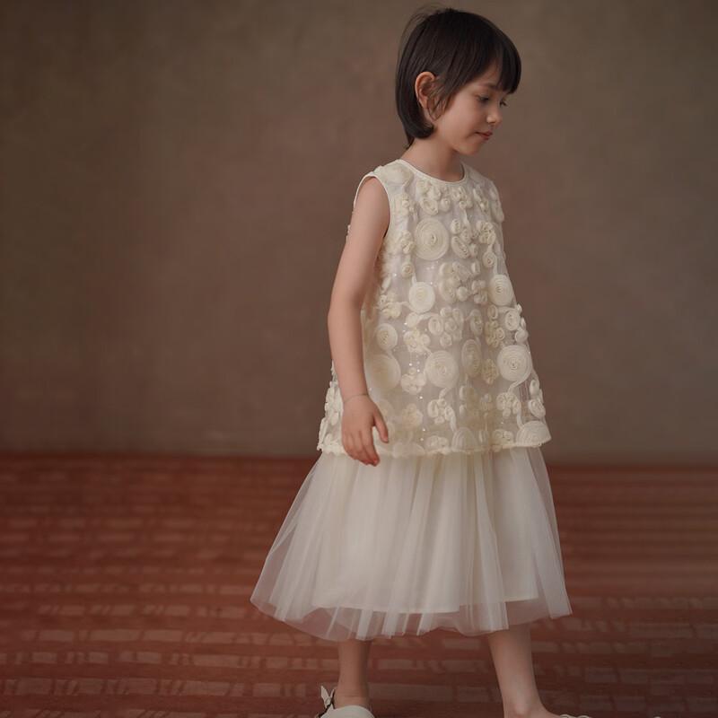 Hacikis Girls' Flower Sleeveless Mid-Length Dress