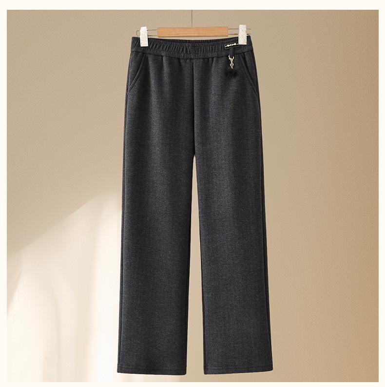 Mom’s Fleece-Lined Wool Pants - Warm, Thickened Flannel for Elderly, Straight-Leg Style, Perfect for Autumn & Winter