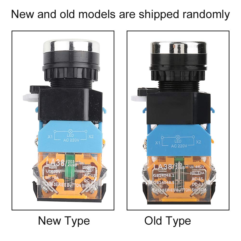 LA38-11DS Self-Locking Red Push Button Switch, 220V/380V 22mm Industrial Switches with LED Light