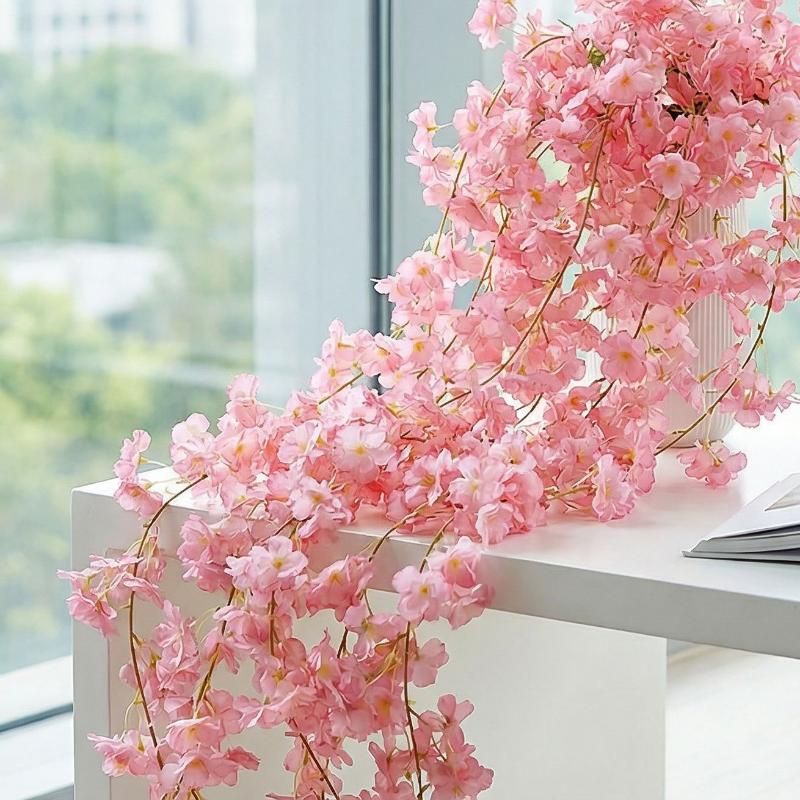 2Pcs Wedding Party Backdrop Diy Home Garden Decor 180Cm Artificial Cherry Blossom Garland Fake Flower Vine Wall Decoration