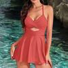 2Pcs/Set Women Swimsuit Set V-Neck Backless Swimwear Dress High Waist Swimming Briefs Set Quick Drying